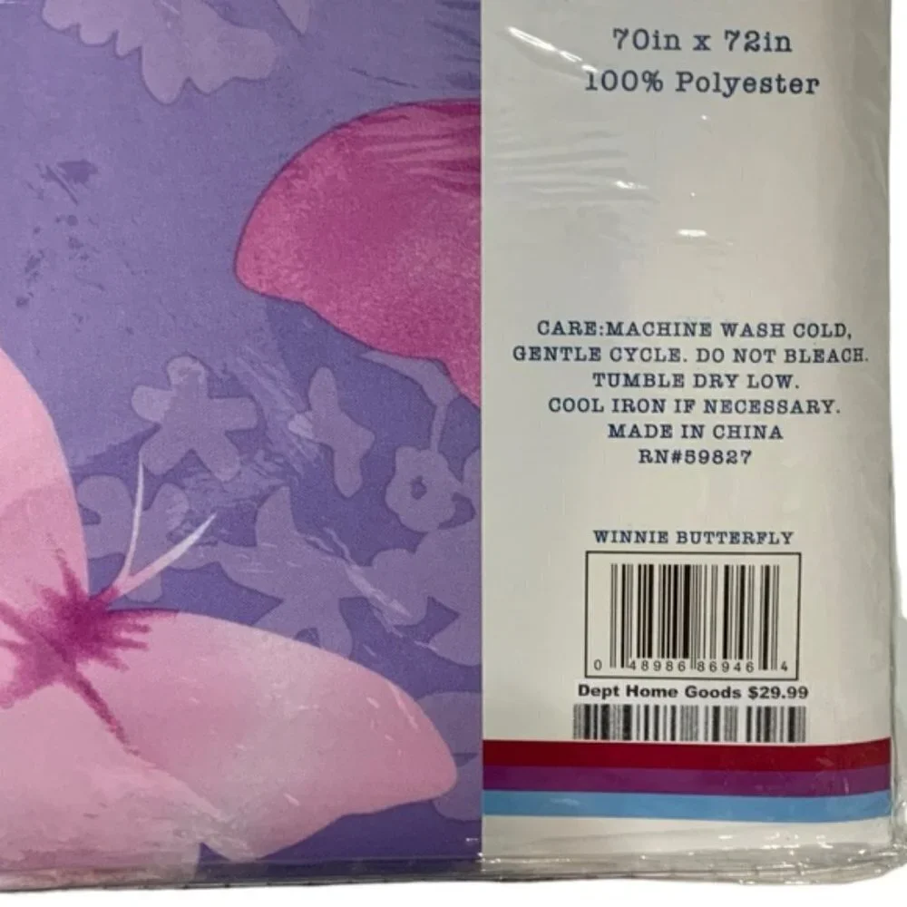 Matt & Maddie Butterfly Fabric Shower Curtain Floral 70 x 72 Inch Pink Purple